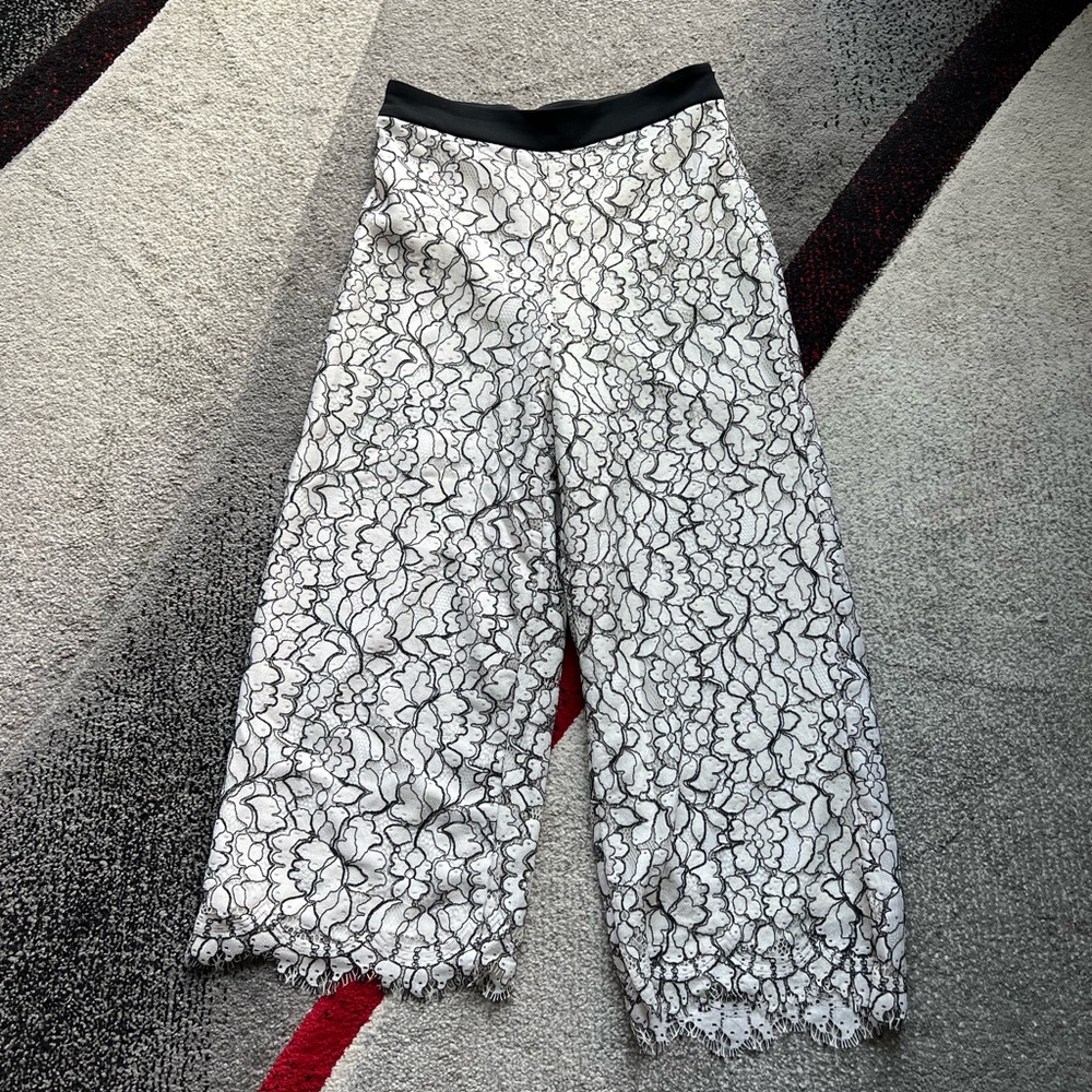 Zara Basics White Floral Crochet Lace Wide Leg Pants